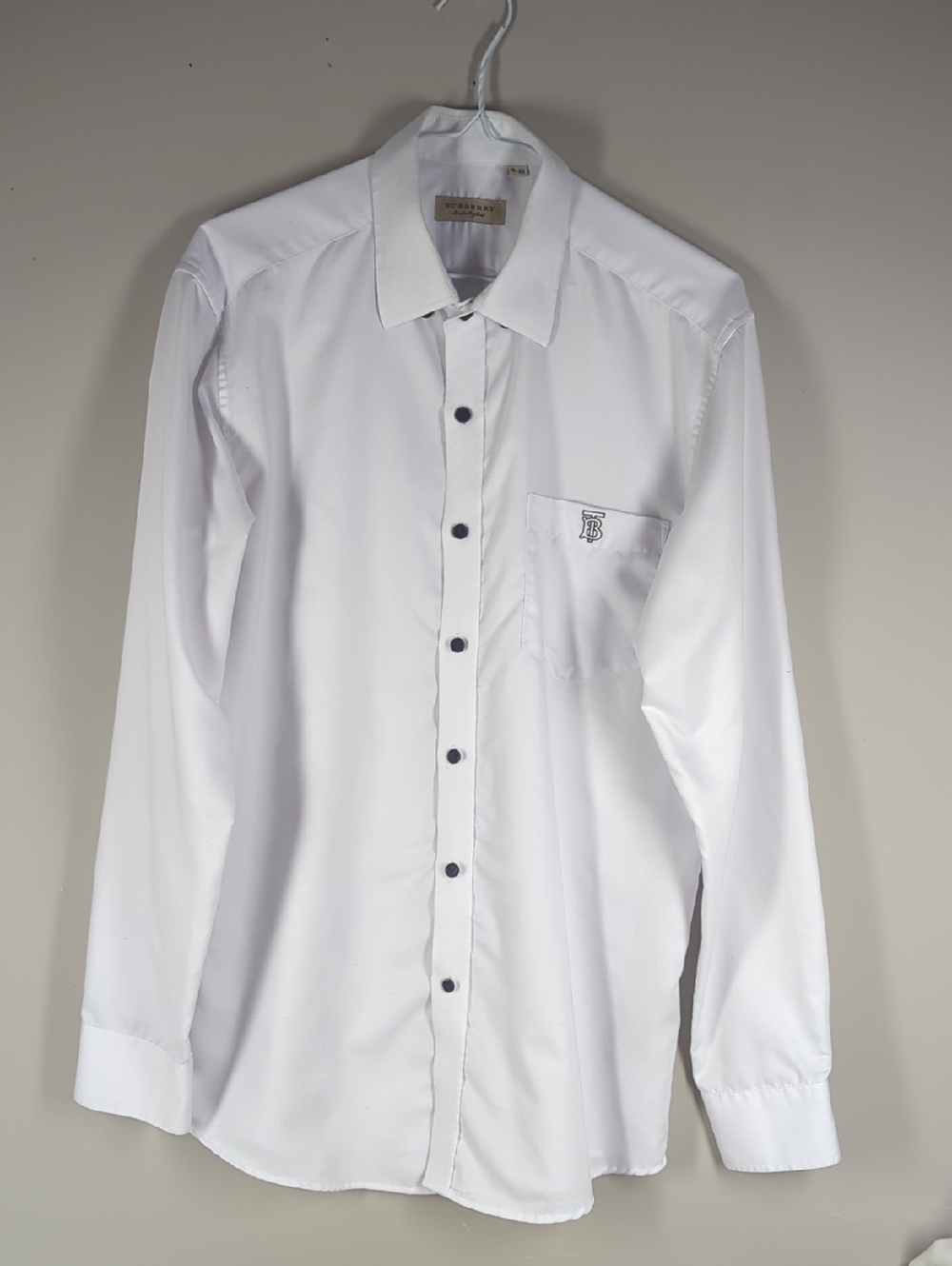 Burberry White Button-Front Dress Shirt with Monogram Pocket